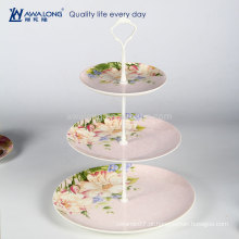 Western Design Daily Usado rosa de três camadas de bolo de porcelana Stand, Fine Ceramic Fruit Cake Plate